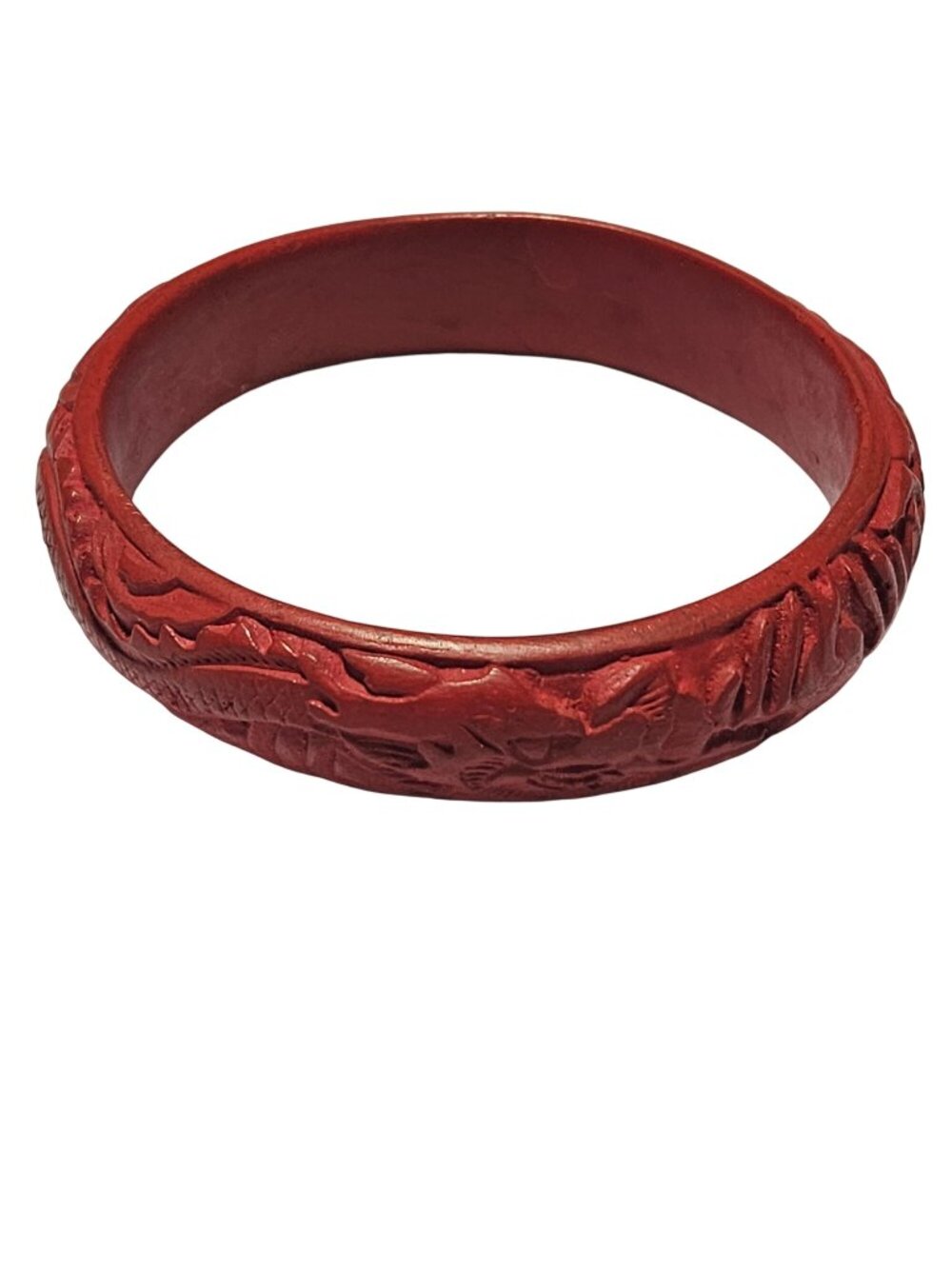 Vintage Chinese Dragon Carved Bangle Bracelet Red Cinnabar Fashion Jewelry Women